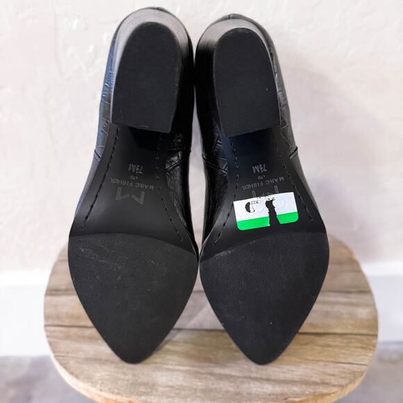 Marc Fisher Alva Croc Embossed Leather Block Heels Boots Black Old Money 7.5 NEW - Picture 9 of 11